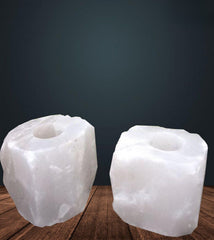 2xRare White Crystal Salt Candle Holder