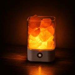 Crystal Salt Lamp with Chunks (USB Multi-Colour) – studio photo lit against a dark background
