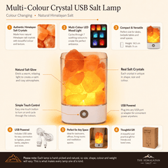 Crystal Salt Lamp with Chunks (USB Multi-Colour) – infographic highlighting the product's key features