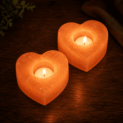 Heart Himalayan Salt Candle Holder (Set of 2) – studio photo lit against a dark background