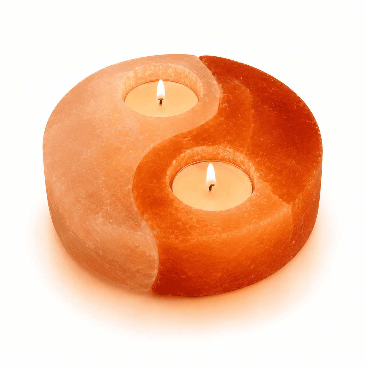 Yin Yang Himalayan Salt Candle Holder – studio product photo on a plain white background