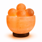 Fire Bowl Himalayan Salt Lamp with Massage Balls – studio product photo on a plain white background