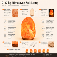 Himalayan Salt Lamp (9-12kg) – infographic highlighting the product's key features