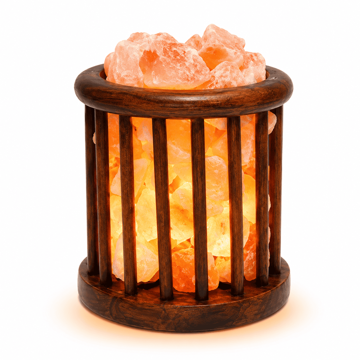 Cage Wood Basket Himalayan Salt Lamp – studio product photo on a plain white background