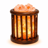 Cage Wood Basket Himalayan Salt Lamp – studio product photo on a plain white background