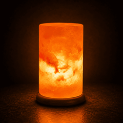 Cylinder Himalayan Salt Lamp (USB Multi-Colour) – studio photo lit against a dark background