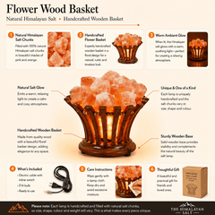 Flower Wood Basket Himalayan Salt Lamp – infographic highlighting the product's key features