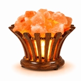 Flower Wood Basket Himalayan Salt Lamp – studio product photo on a plain white background