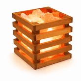 Wood Square Basket Himalayan Salt Lamp – studio product photo on a plain white background