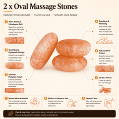 Himalayan Salt Oval Massage Stones (Set of 2) – infographic highlighting the product's key features