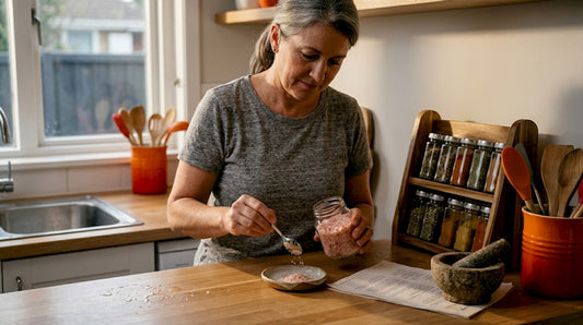 Home cook measuring Himalayan salt in kitchen