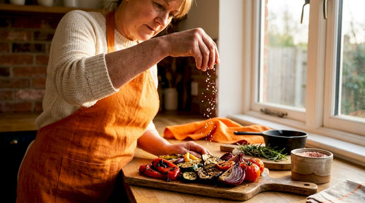 Home cook using Himalayan pink salt in kitchen