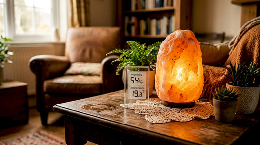 Salt lamp and hygrometer in home setting