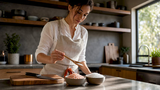 Chef seasoning food with pink and kosher salt