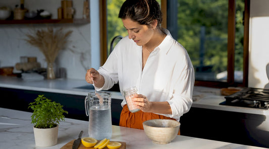 Nutritionist preparing sole water with Himalayan salt