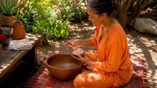 Woman preparing ancient salt healing ritual indoors