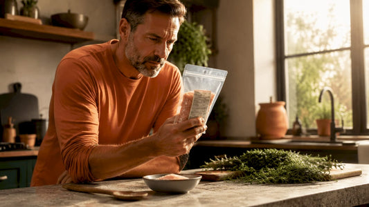 Person examining Himalayan salt product label