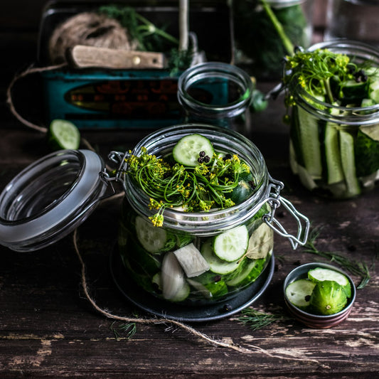 Vegetables preserved in glass mason jars, a traditional salt preservation method