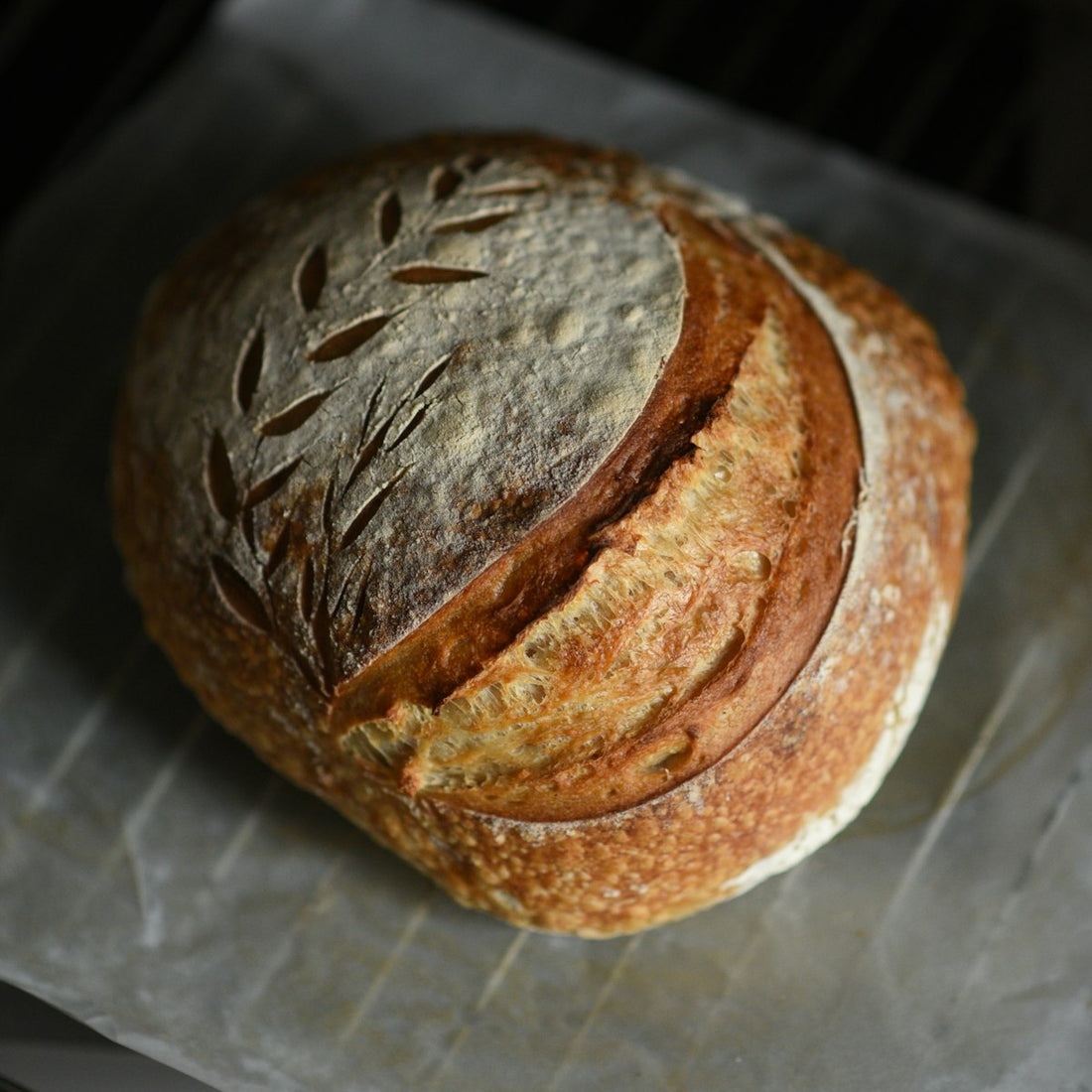 Freshly baked sourdough loaf, an example of baking where pink salt balances flavour