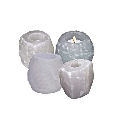 4 x White Salt Candle Tea Light Holders (Bundle)