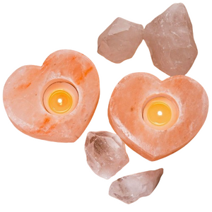 2 Himalayan Crystal Rock Salt Heart-Shaped Candle Tea Light Holders