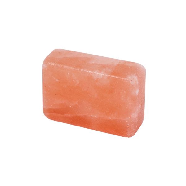 Rectangular Himalayan salt soap bar on a white background
