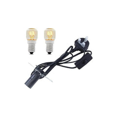Two spare E14 bulbs with a UK-plug power cable and inline switch for Himalayan salt lamps