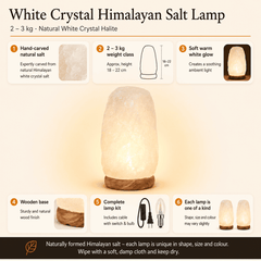 Crystal Himalayan Salt Lamp (2-3kg) – infographic highlighting the product's key features