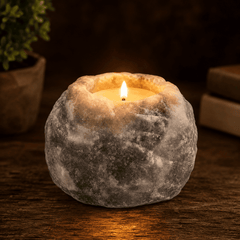 Grey Himalayan Salt Candle Holder (Set of 2) – studio photo lit against a dark background