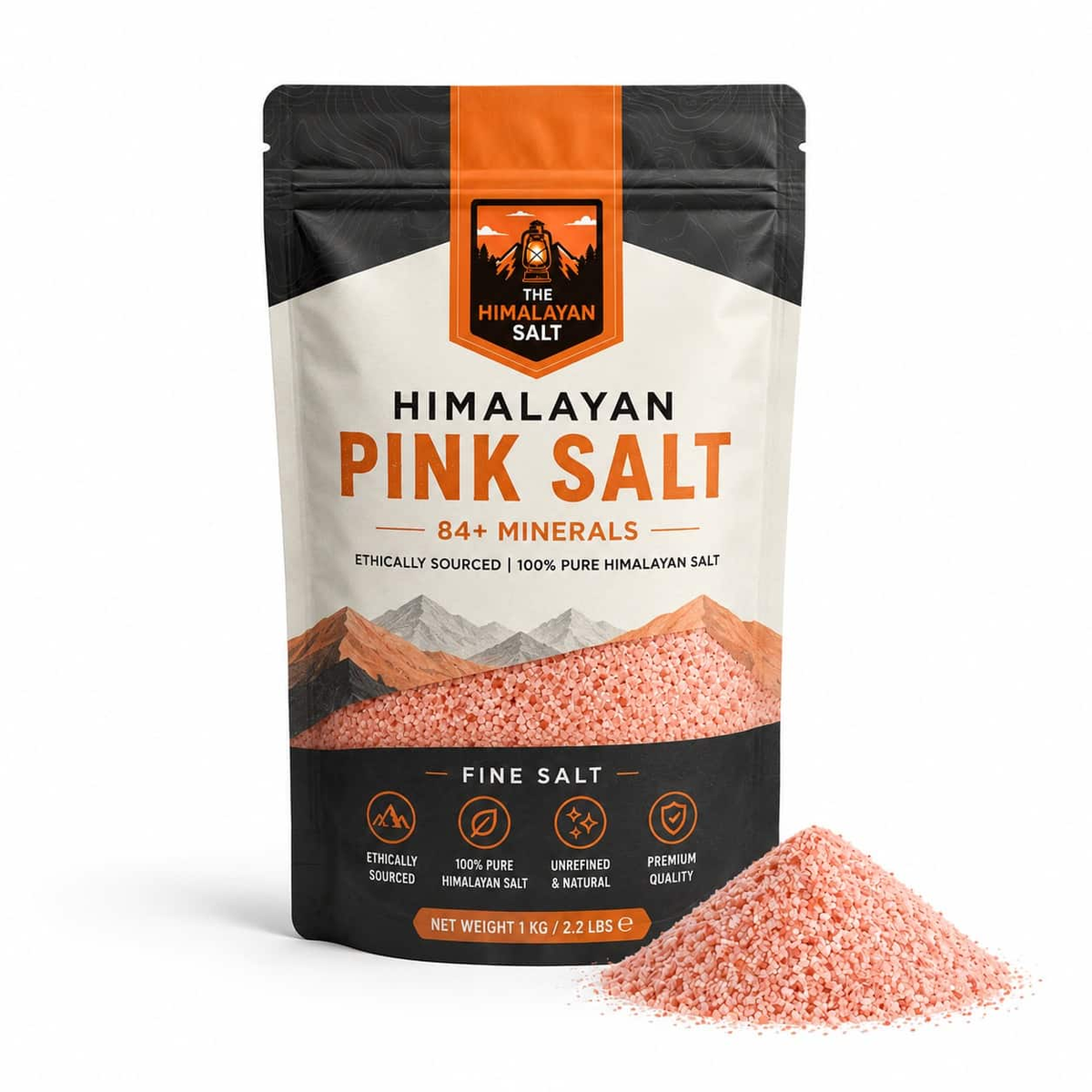 Himalayan Fine Salt (1kg) – studio product photo on a plain white background
