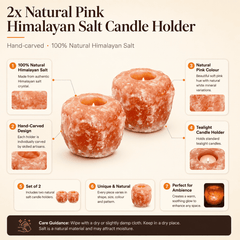 Natural Pink Himalayan Salt Candle Holder (Set of 2) – infographic highlighting the product's key features