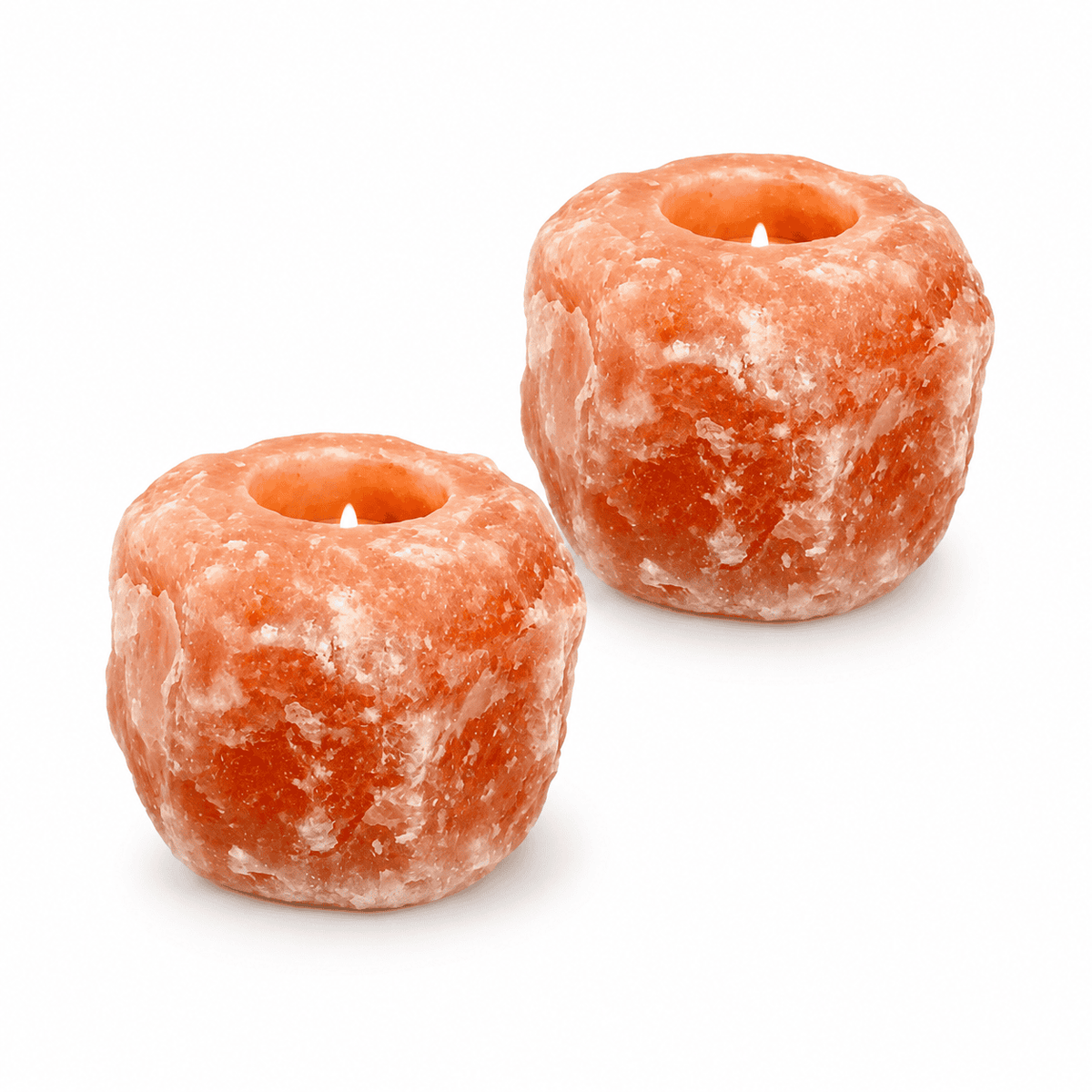Natural Pink Himalayan Salt Candle Holder (Set of 2) – studio product photo on a plain white background