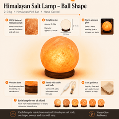 Large Himalayan Salt Ball Lamp (4kg) – infographic highlighting the product's key features