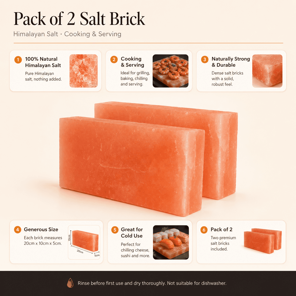 Natural Himalayan Salt Brick (Pack of 2) – infographic highlighting the product's key features