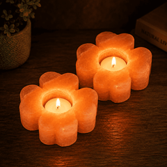 Flower Shape Himalayan Salt Candle Holder (Set of 2) – studio photo lit against a dark background