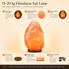 Himalayan Salt Lamp (15-20 kg) – infographic highlighting the product's key features