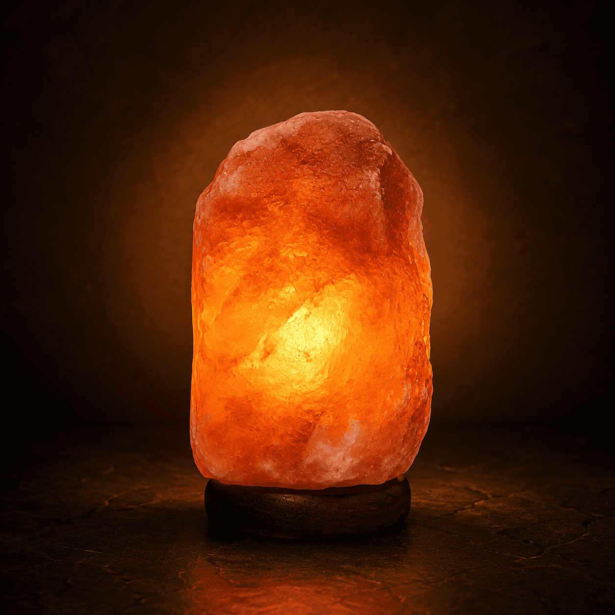 Himalayan Salt Lamp (3-5kg) – studio photo lit against a dark background