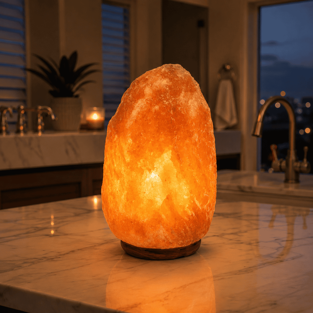 Himalayan Salt Lamp (7-9kg) – studio photo lit against a dark background