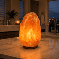 Himalayan Salt Lamp (7-9kg) – studio photo lit against a dark background