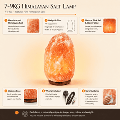Himalayan Salt Lamp (7-9kg) – infographic highlighting the product's key features