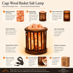 Cage Wood Basket Himalayan Salt Lamp – infographic highlighting the product's key features