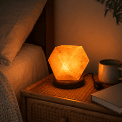 Diamond Himalayan Salt Lamp (USB Multi-Colour) – styled in a home lifestyle setting, lit at evening
