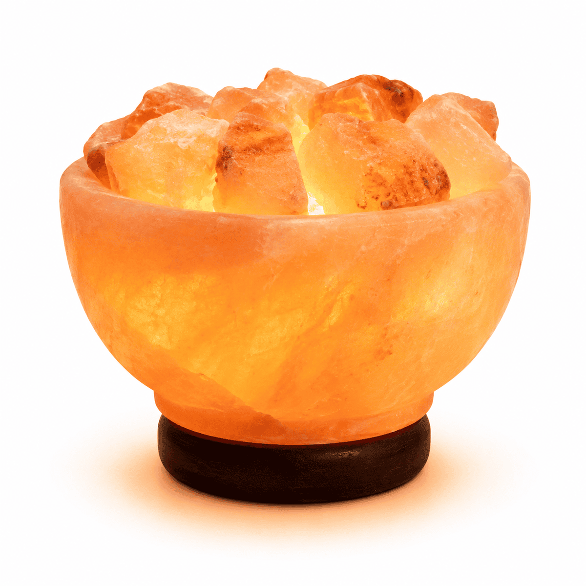 Fire Bowl Himalayan Salt Lamp with Chunks – studio product photo on a plain white background
