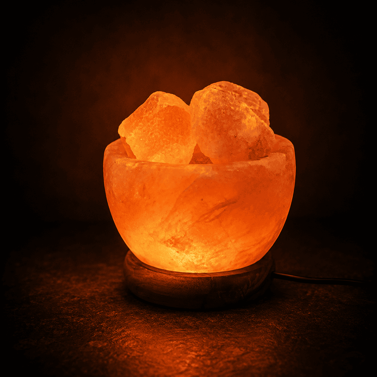 Fire Bowl Himalayan Salt Lamp (USB Multi-Colour) – studio photo lit against a dark background