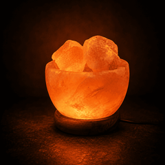 Fire Bowl Himalayan Salt Lamp (USB Multi-Colour) – studio photo lit against a dark background