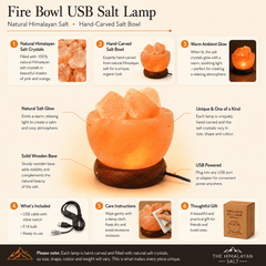 Fire Bowl Himalayan Salt Lamp (USB Multi-Colour) – infographic highlighting the product's key features