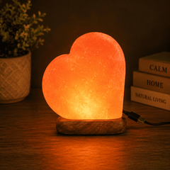 Heart Shape Himalayan Salt Lamp (USB Multi-Colour) – studio photo lit against a dark background