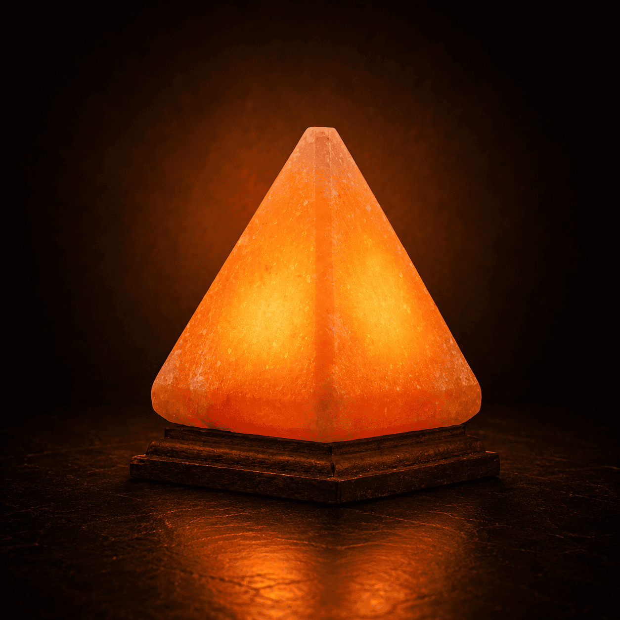 Pyramid Himalayan Salt Lamp (USB Multi-Colour) – studio photo lit against a dark background