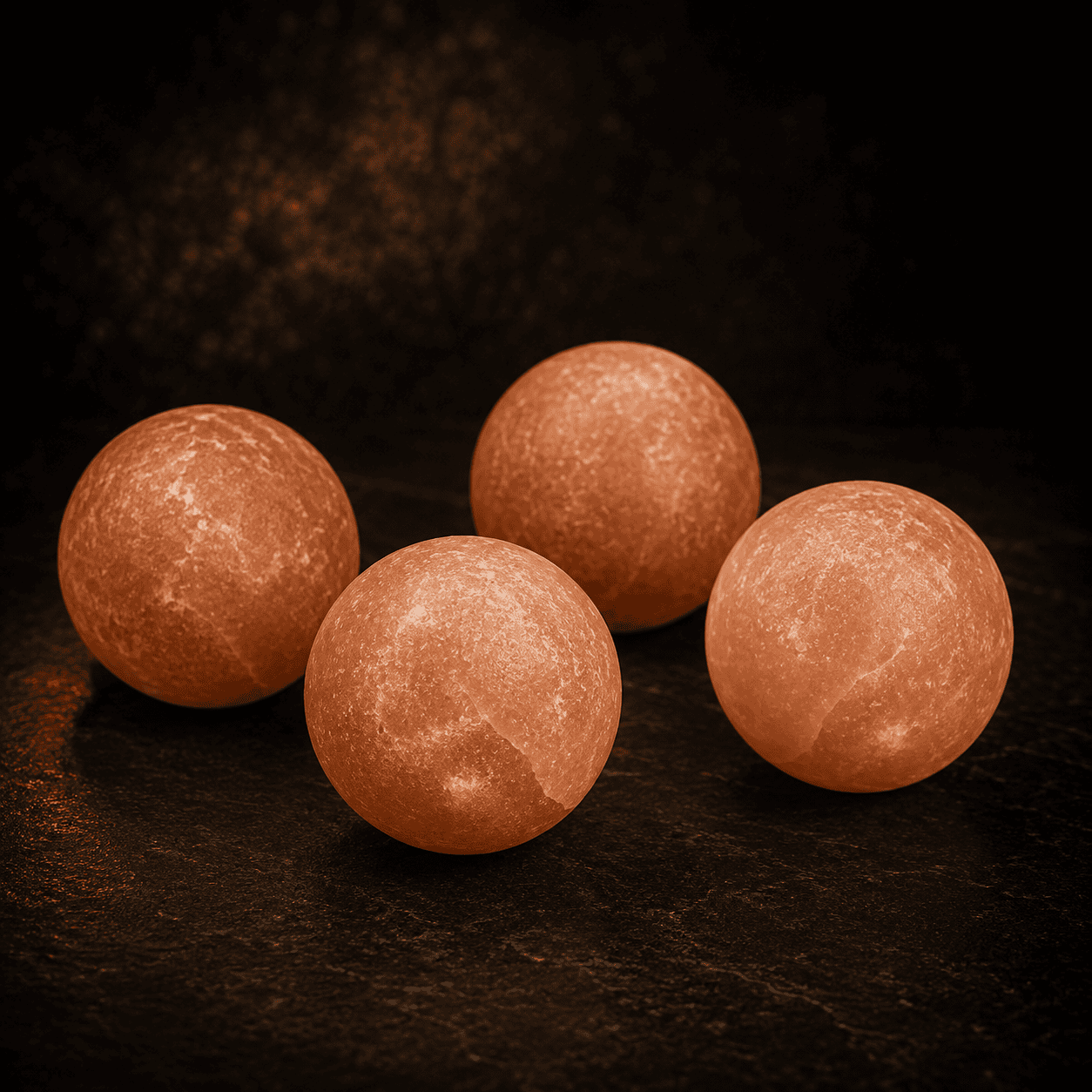 Himalayan Salt Massage Balls (Set of 4) – studio photo lit against a dark background