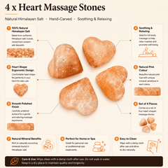 Himalayan Salt Heart Massage Stones (Set of 4) – infographic highlighting the product's key features